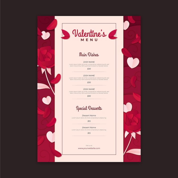 Vettore gratuito modello di menu di san valentino disegnato a mano