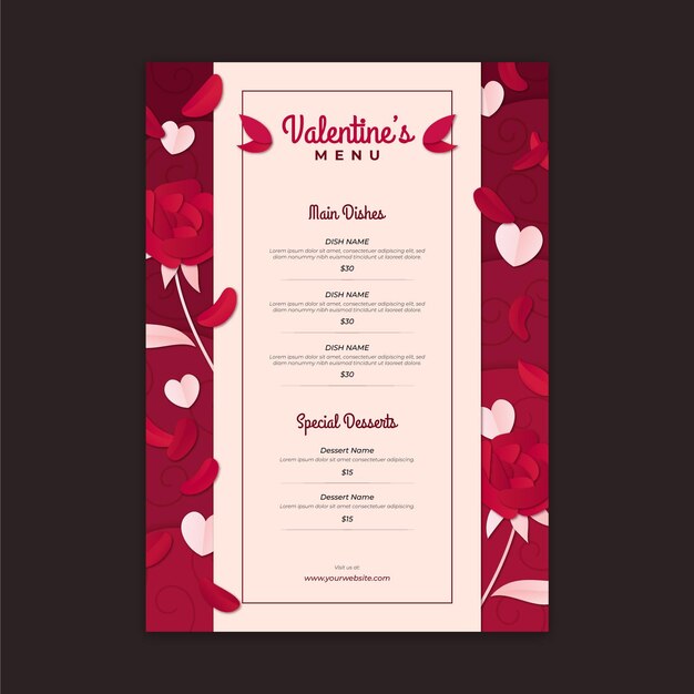 Hand drawn valentines day menu template