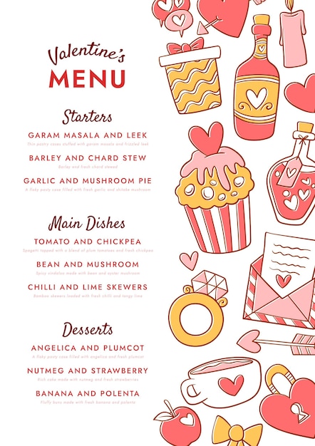 Free vector hand drawn valentines day menu template