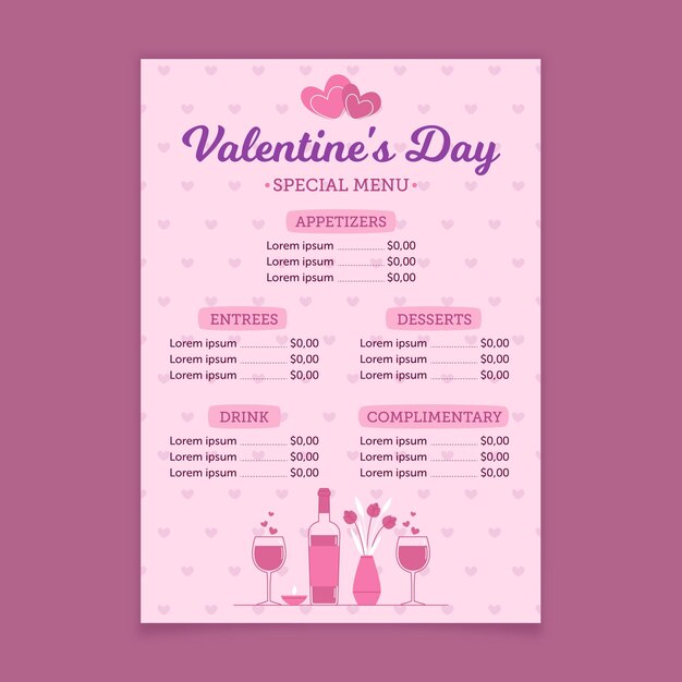 Hand drawn valentines day menu template