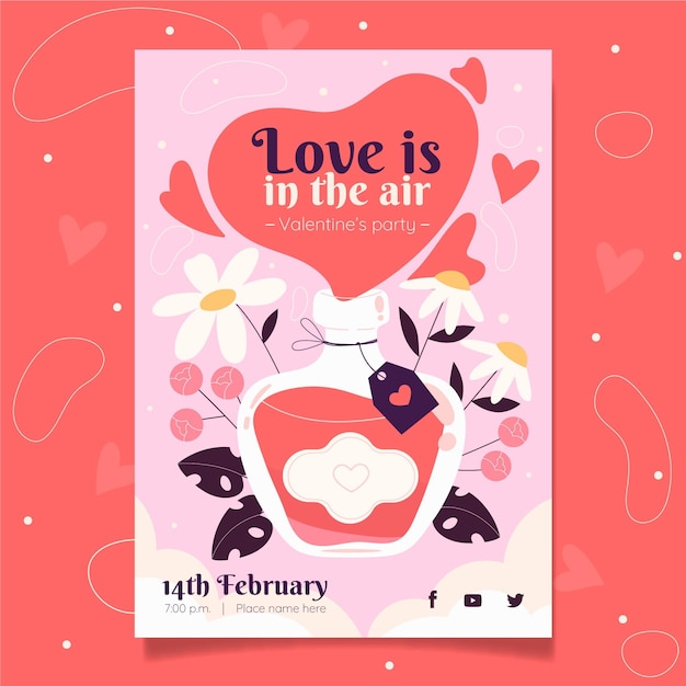 Hand drawn valentines day party poster template
