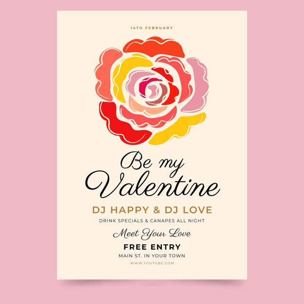 Hand drawn valentines day party poster template