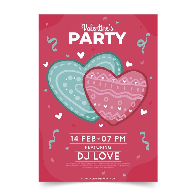 Hand drawn valentines day party poster template