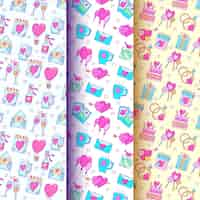 Free vector hand drawn valentines day pattern collection with balloons and rings