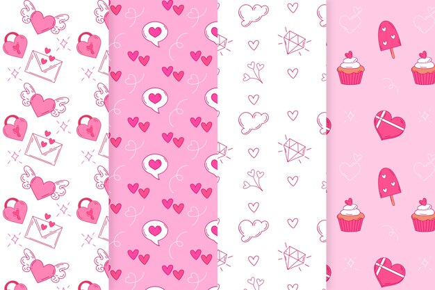 Hand drawn valentines day pattern collection with envelopes and hearts