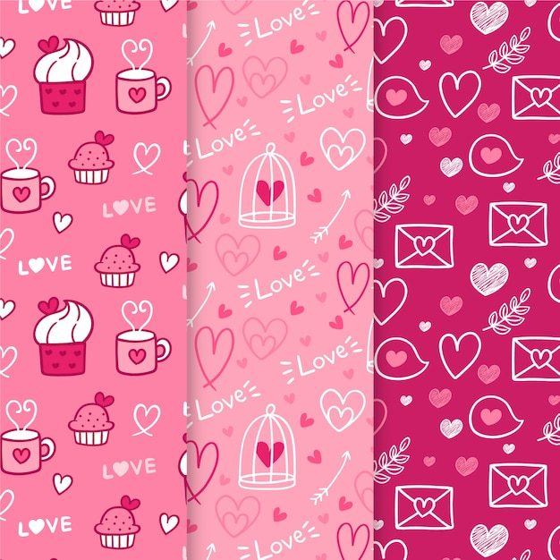 Hand drawn valentines day pattern collection