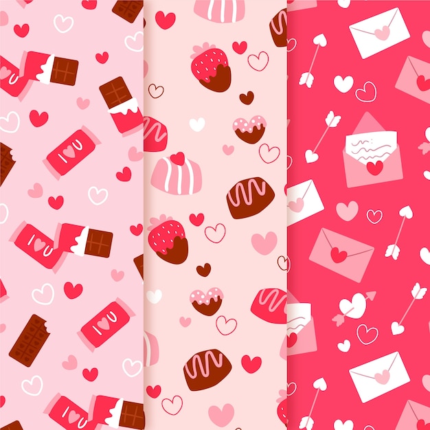 Collezione di pattern di san valentino disegnati a mano