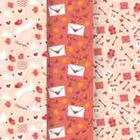 Vettore gratuito collezione di pattern di san valentino disegnati a mano