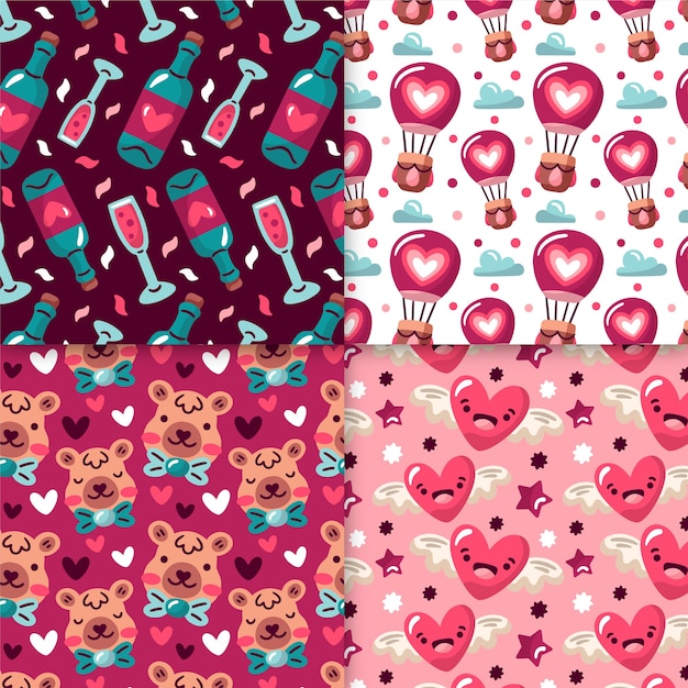 Hand-drawn valentines day pattern collection