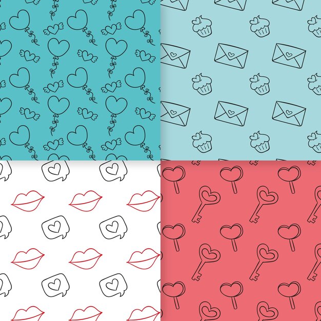 Hand drawn valentines day pattern collection