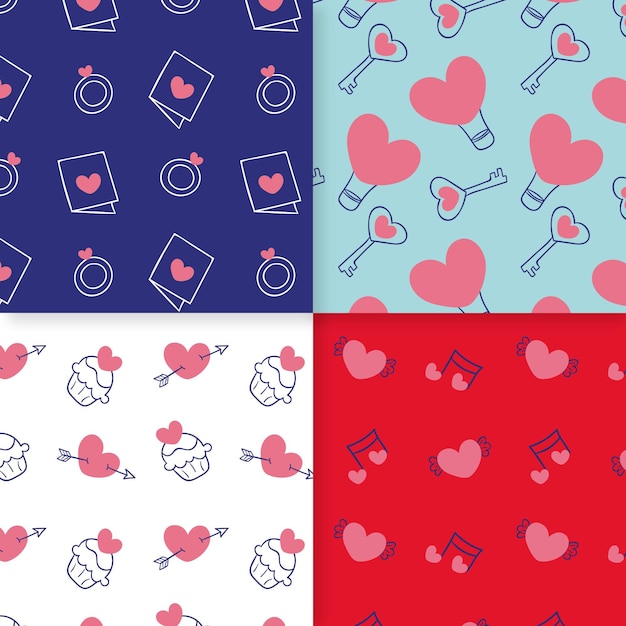 Hand drawn valentines day pattern collection