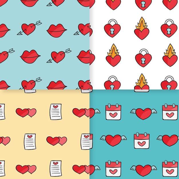 Hand drawn valentines day pattern collection