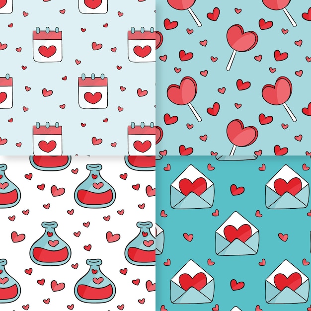 Hand drawn valentines day pattern collection