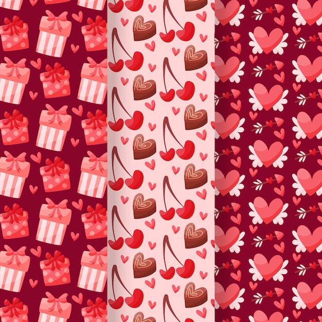 무료 벡터 손으로 그린 발렌타인 패턴 컬렉션