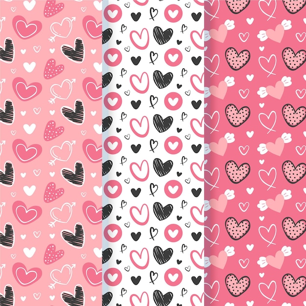 Hand drawn valentines day pattern collection