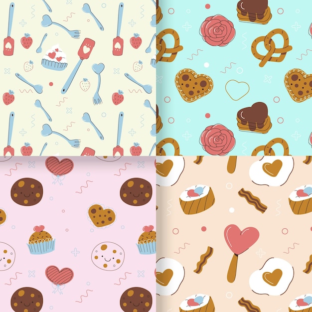 Hand drawn valentines day pattern collection