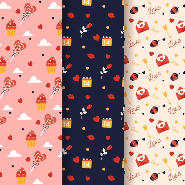 Hand drawn valentines day pattern collection