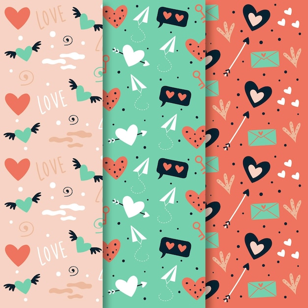 Hand drawn valentines day pattern collection