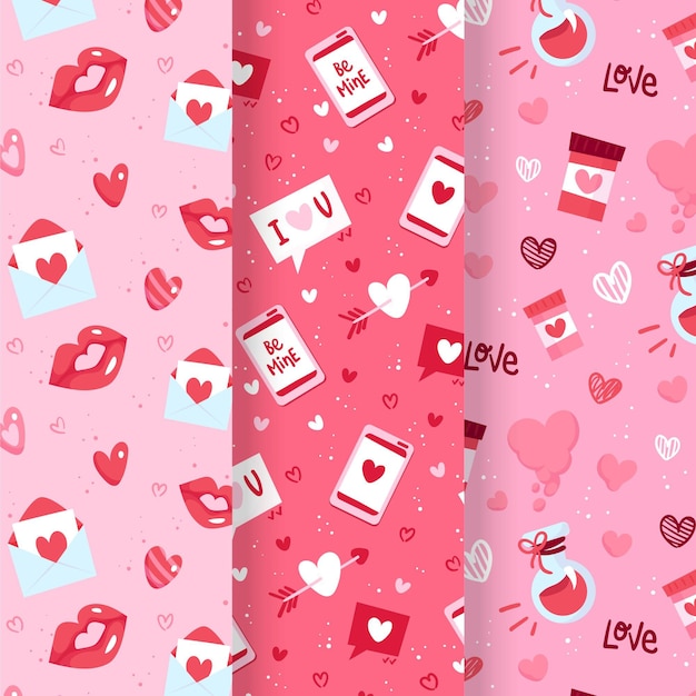 Hand drawn valentines day pattern collection