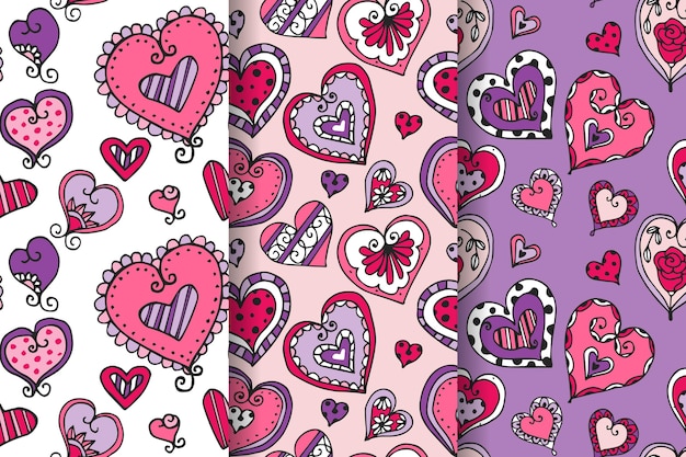 Hand drawn valentines day pattern collection