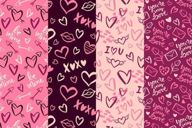 Hand drawn valentines day pattern collection