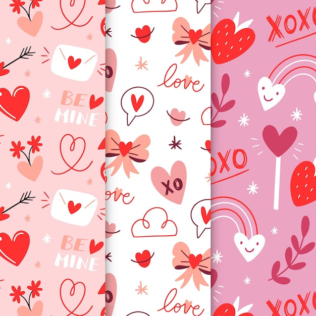 Hand drawn valentines day pattern collection