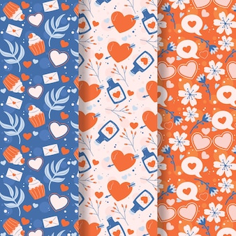 Hand drawn valentines day pattern collection Free Vector