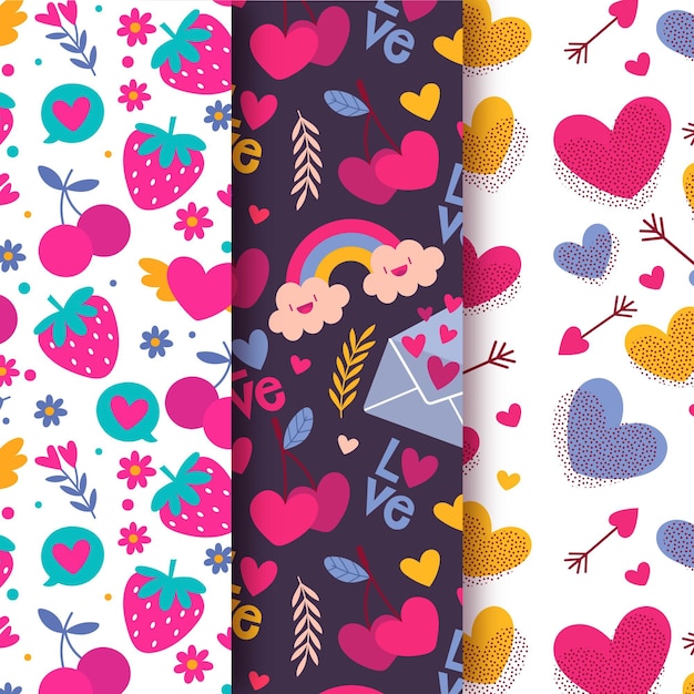 Hand drawn valentines day pattern collection