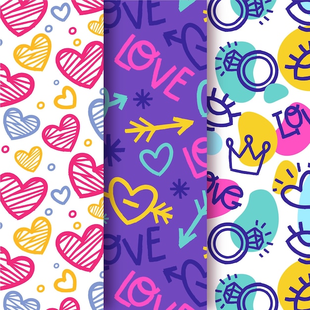 Hand drawn valentines day pattern collection