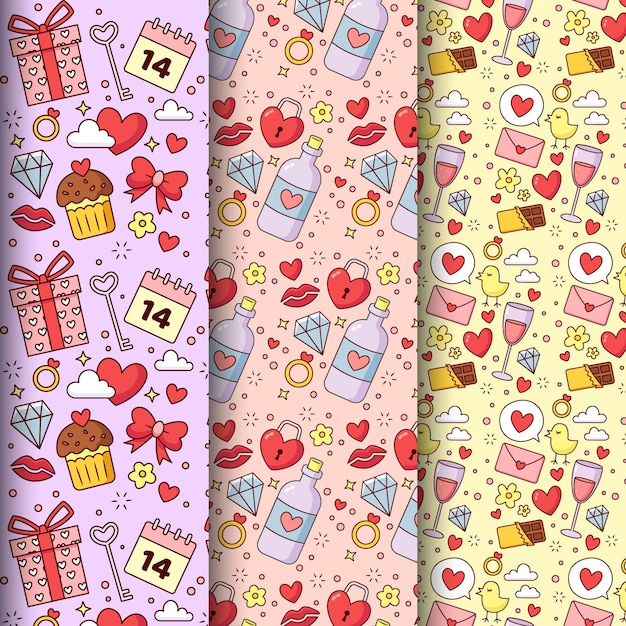 Hand drawn valentines day pattern collection