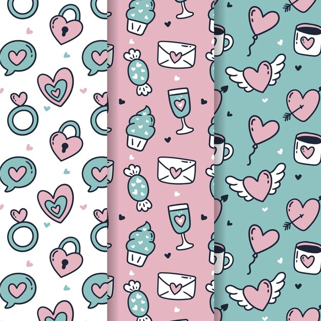 Hand drawn valentines day pattern collection