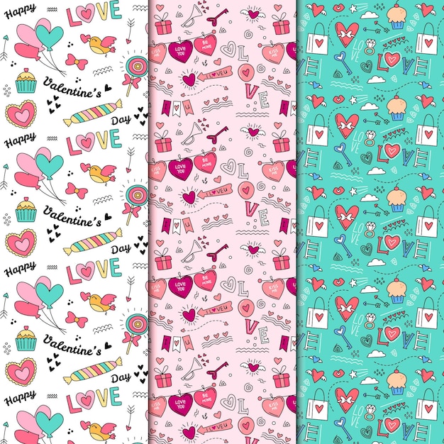 Free vector hand drawn valentines day pattern collection