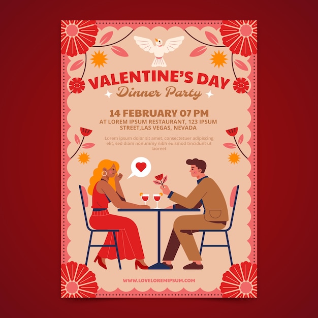 Vettore gratuito modello di poster di san valentino disegnato a mano