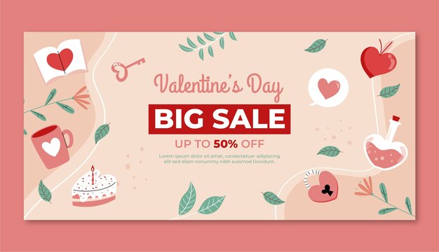 Modello di banner di vendita di san valentino disegnato a mano