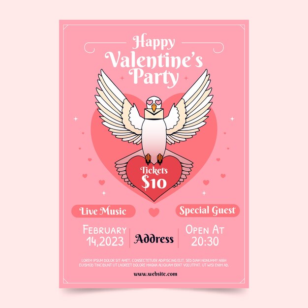 Hand drawn valentines day vertical flyer template