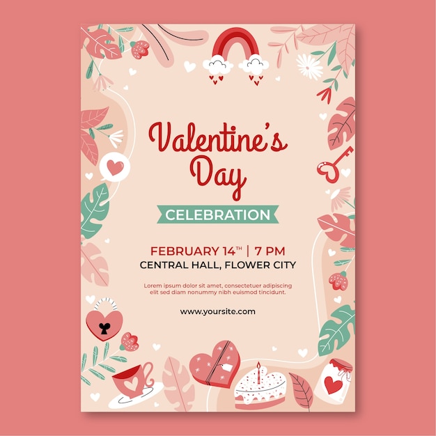 hand drawn valentines day vertical poster template