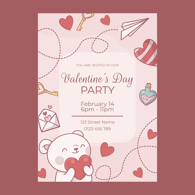 Free vector hand drawn valentines day vertical poster template