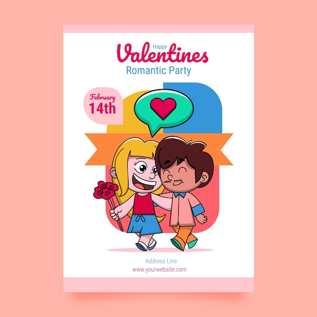 Modello di poster verticale di san valentino disegnato a mano