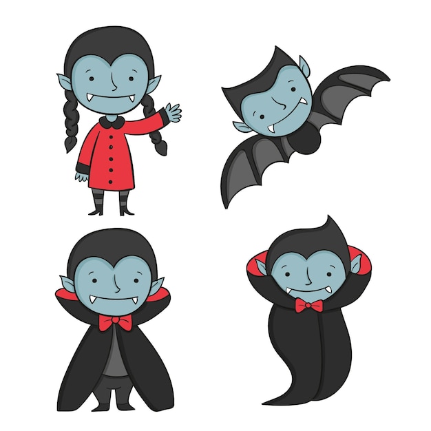 Vettore gratuito collezione di personaggi vampiri disegnati a mano