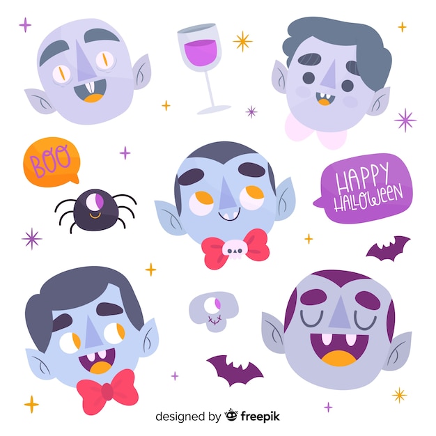 Hand drawn vampire head character collection