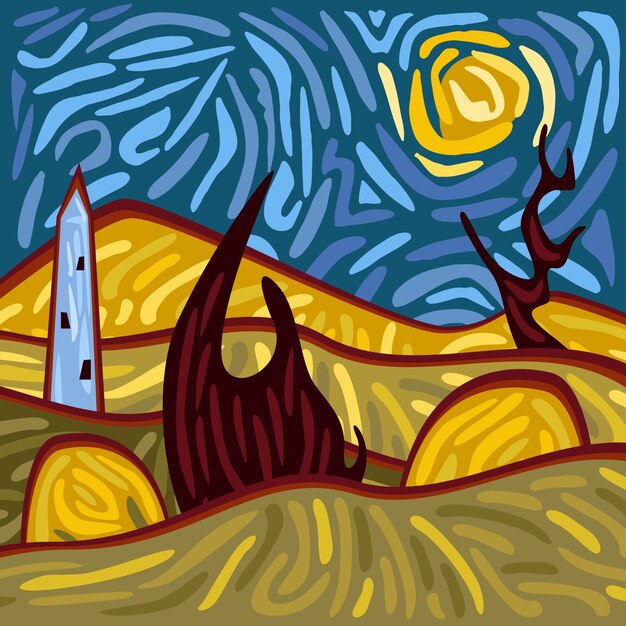 Нарисованная рукой иллюстрация картины ван гога