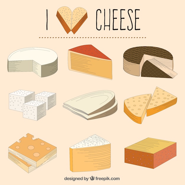 Free vector hand drawn varied cheeses