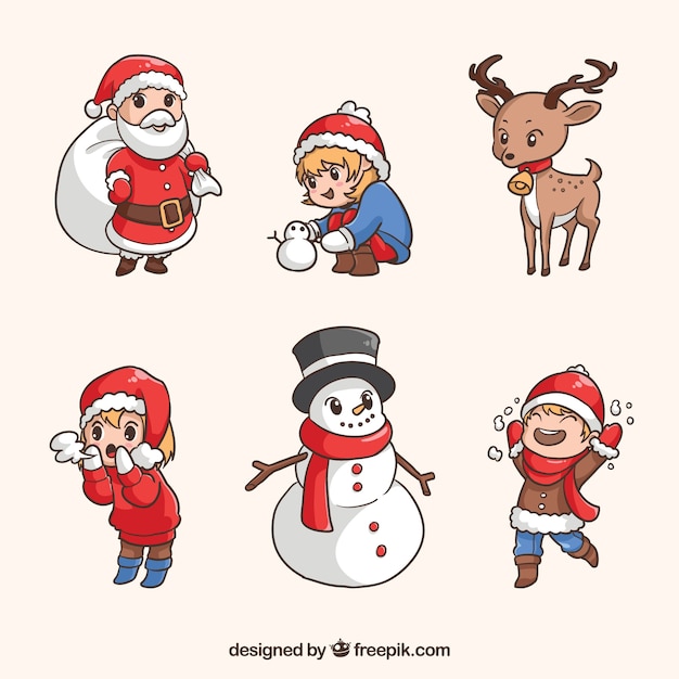 Hand drawn variety of christmas characters