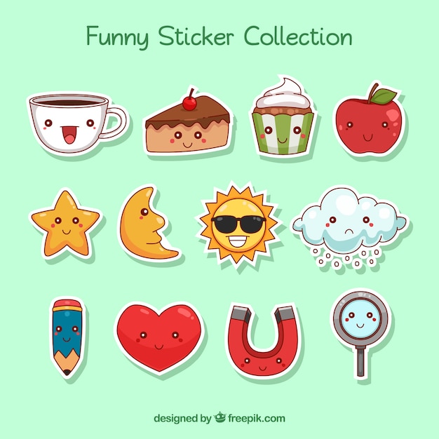 Hand drawn variety of fun stickers