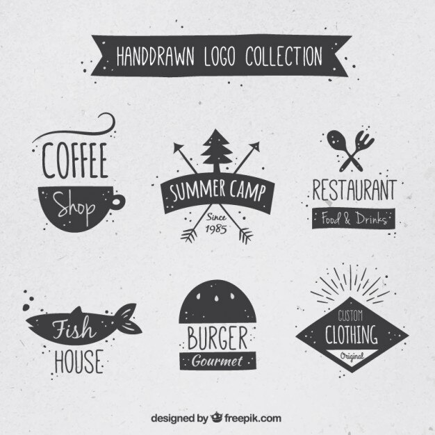 Hand drawn variety of logos set in vintage style