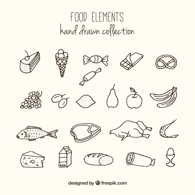 Бесплатное векторное изображение Рисованной разнообразие пищевых продуктов