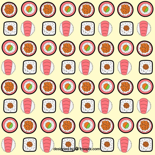 寿司パターンの手描き様々な