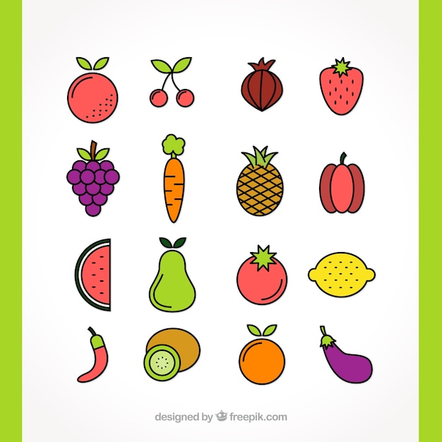 Disegnata a mano varietà di frutta e verdura