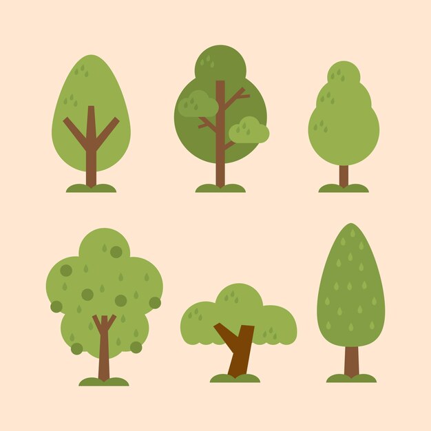 Рисованной различные типы деревьев