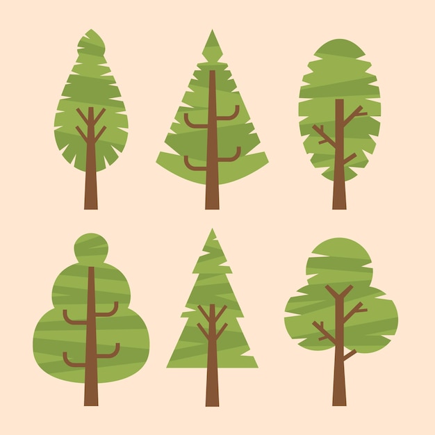 Vettore gratuito vari tipi di alberi disegnati a mano